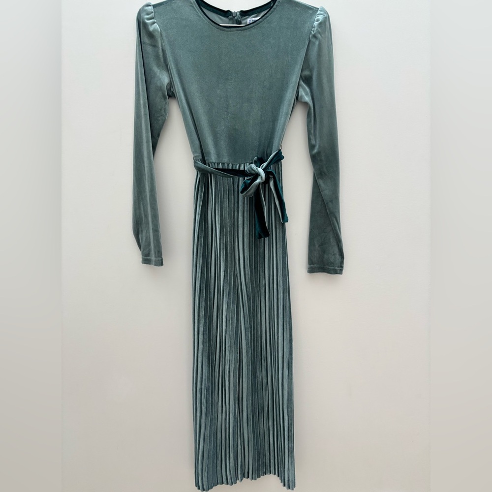Girls Mayoral Velvet Jumpsuit Romper Teal Shimmer Shiny Sz 14 One Piece Holiday